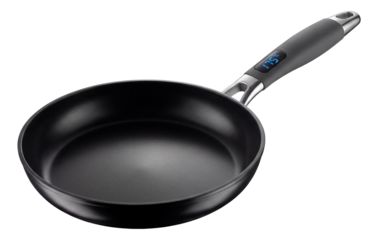 A pancake pan featuring a handle thermometer for accurate cooking temperatures at home.