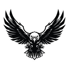 Obraz premium Black silhouette of an eagle with spread wings and sharp claws flying