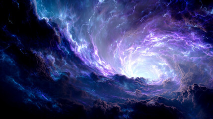 激しい稲妻が輝く暗黒の嵐と渦巻く雲のエネルギー背景