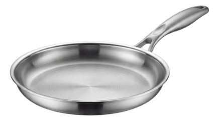 Stainless steel pancake pan with an ergonomic handle, ideal for loft cooking.