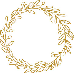 Gold botanical wreath decorative illustration isolated on white background