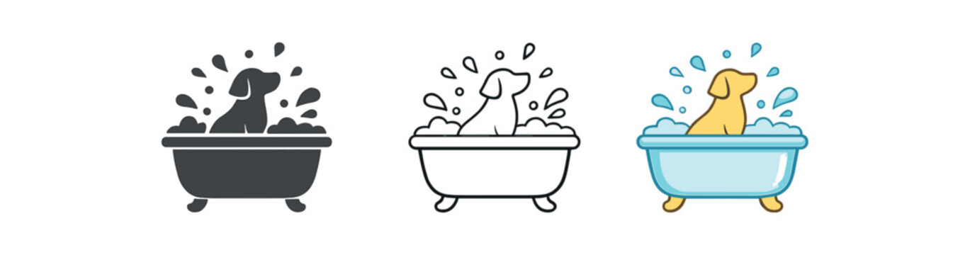 pet grooming bathtub with dog silhouette and water splashes