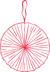 Pink paper decoration fan New Year vector illustration isolated on white background