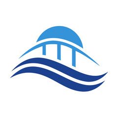 Modern abstract logo featuring a bridge over ocean waves design