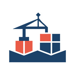 Graphic representation of crane loading shipping containers on a ship