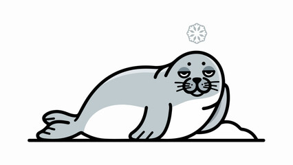 Fototapeta premium Light gray seal illustration with a snowflake in a winter theme