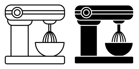 Stand Mixer Icon Set &ndash; Outline and Solid Kitchen Appliance Symbols