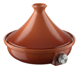 An electric tagine with adjustable heat, perfect for compact meal prep in small spaces.