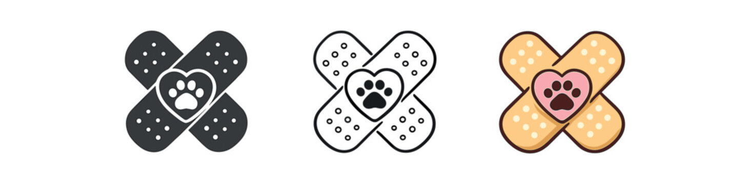 veterinary first aid adhesive plaster icon with little heart and paw