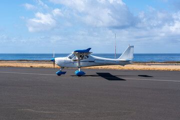 France, La R&eacute;unionn Island, taking off of a light aircraft planes at Pierrfonds airport.