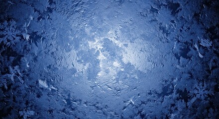 Deep blue background featuring intricate ice crystal formations illuminated from the center