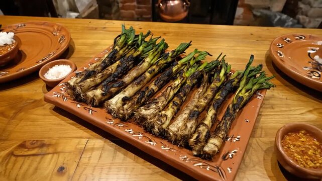 Tile with cal&ccedil;ots in a Catalan restaurant.