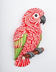 Peppermint Swirl Candy Parrot Sculpture Isolated on White Background
