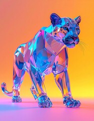 Transparent Blue Glass Puma 3D Render Isolated on Vibrant Gradient Background
