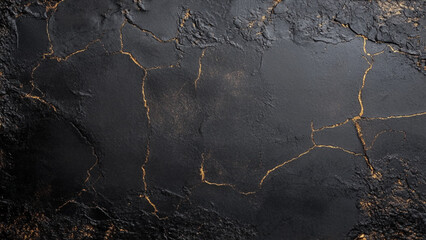 Dark and golden crack textured concrete wall background