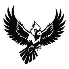 Fototapeta premium Black and white bird with wings spread wide in flight motion graphic