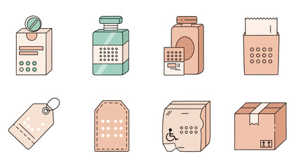 Collection of Product Packaging and Shipping Icons in a Flat Design Style
