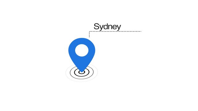 Sydney GPS Map pin Location Animation with Digital Navigation Pointer on transparent background. Sydney map label with location pin symbol. Sydney city map with destination location concept
