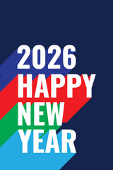 Happy New Year 2026 Bold Typography with Colorful Diagonal Shapes