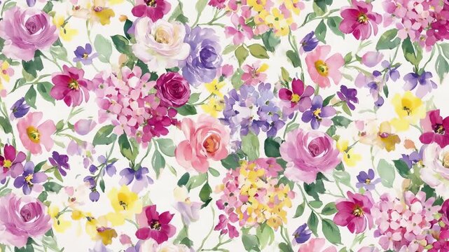 A vibrant floral tapestry of roses, hydrangea, and other blooming flowers in full bloom. It radiates an aura of nature's beauty and the freshness of springtime.