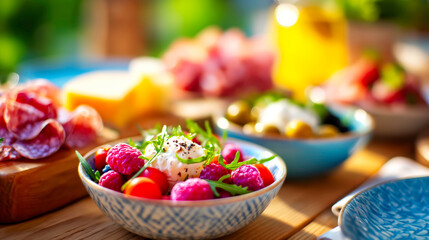 Table filled with variety of meats salami ham and delicious cheese selection