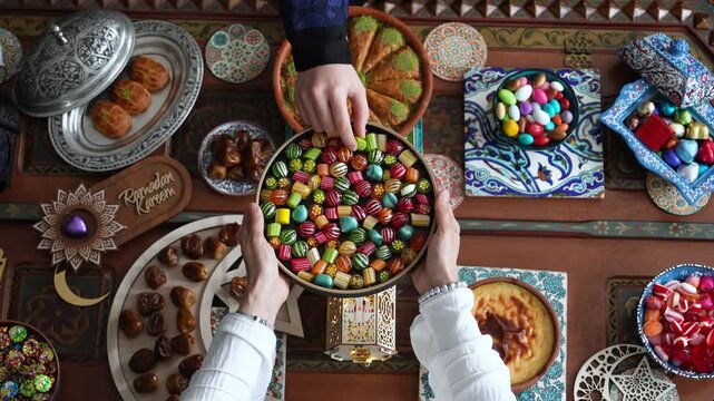 Muslim Family Having Dinner At Home, Ramadan Iftar Table,  Iftar Table Turkish Traditional Food, Ramadan Background, Eid Mubarak Concept Video, Uskudar Istanbul, Turkiye (Turkey) 