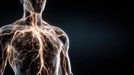 Abstract visualization of the human nervous system with glowing neural pathways