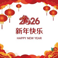 Chinese New Year 2026 Horse Lanterns and Flowers image
