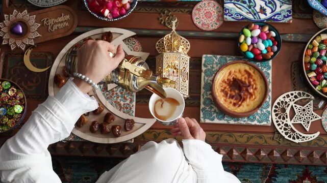 Muslim Family Having Dinner At Home, Ramadan Iftar Table,  Iftar Table Turkish Traditional Food, Ramadan Background, Eid Mubarak Concept Video, Uskudar Istanbul, Turkiye (Turkey) 
