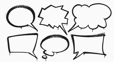 Graffiti speech bubble set in spray paint style. Vector illustrations on transparent background.