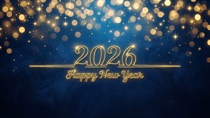 Festive new year greeting with golden lights and year 2026