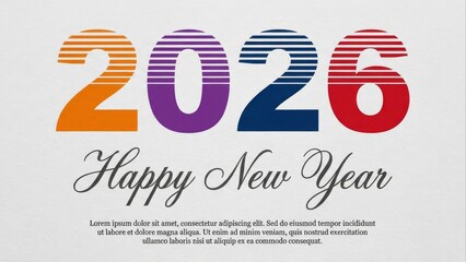 Colorful year 2026 happy new year greeting text