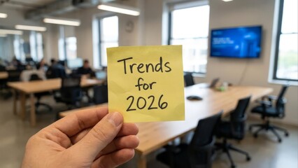 Future business trends forecast planning concept yellow sticky note