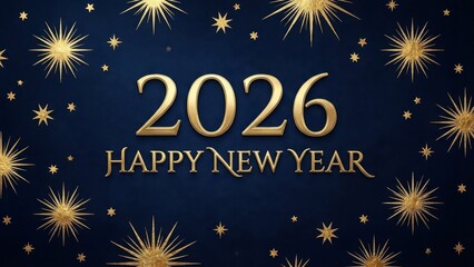 Golden year celebration with starbursts and new year greeting