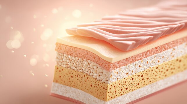 Detailed cross-section of human skin layers showing epidermis, dermis, and subcutaneous fat