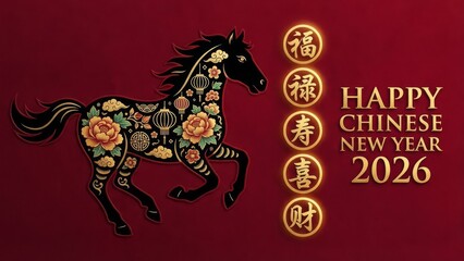 Decorative horse illustration celebrating chinese new year and year of the horse
