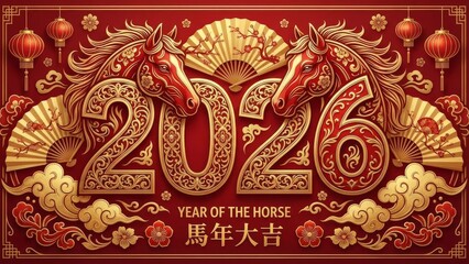 Chinese new year 2026 year of the horse festive greeting design