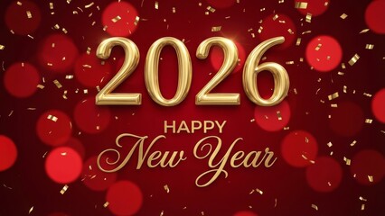 Golden year number celebration with confetti and bokeh effect