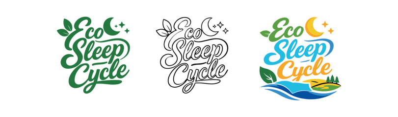 Fototapeta premium lettering three text only designs with phrase eco sleep cycle