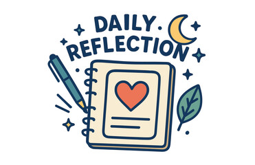 Fototapeta premium Daily reflection journal with heart icon, pen, and decorative elements
