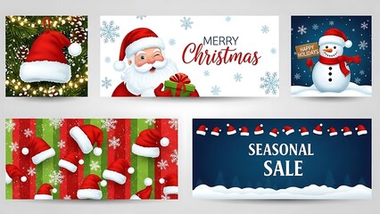 Christmas Banners Santa Snowman Santa Hats and Snowflakes