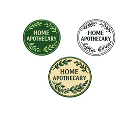 herbal apothecary circular badge reading home apothecary with sprigs around edge
