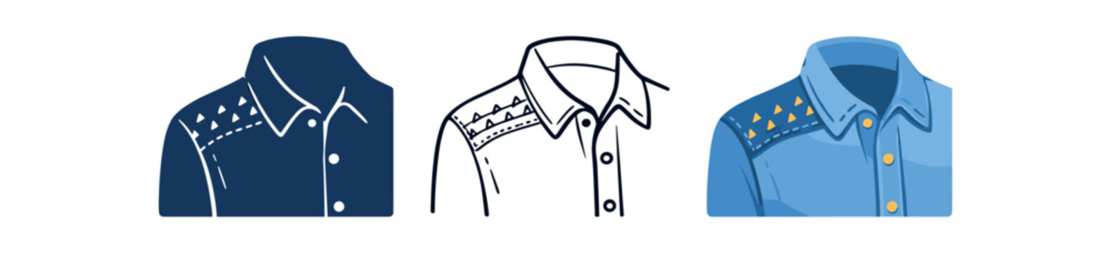 visible mending denim shirt shoulder reinforced with visible topstitch triangles