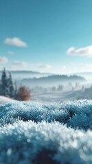 Frost Covered Grass with Scenic Mountain Background