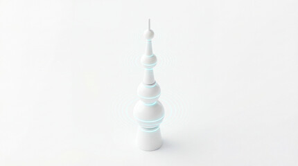 3D Render of Minimalist White 6G Communication Node with Signal Waves for Connectivity Concept
