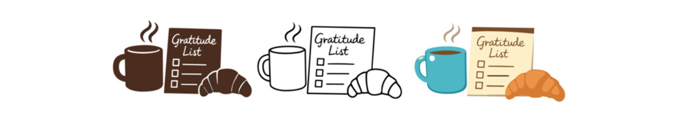 slow living ceramic mug and croissant near handwritten gratitude list