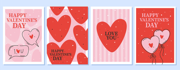 Set of backgrounds for Valentine's Day. Hearts and the inscription love you. Vector illustration for poster, cover, advertisement.