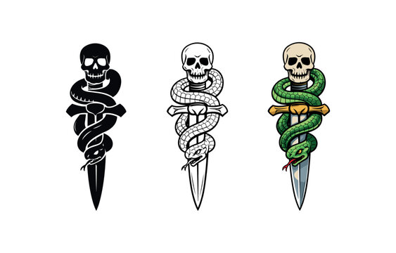 occult relic dagger with serpent and skull handle