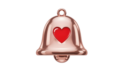 Rose gold notification bell with heart isolated PNG, social media reminder icon on transparent background for app design and user interface
