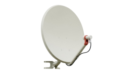 Satellite dish antenna isolated PNG on transparent background, communication technology for television and internet access, modern equipment